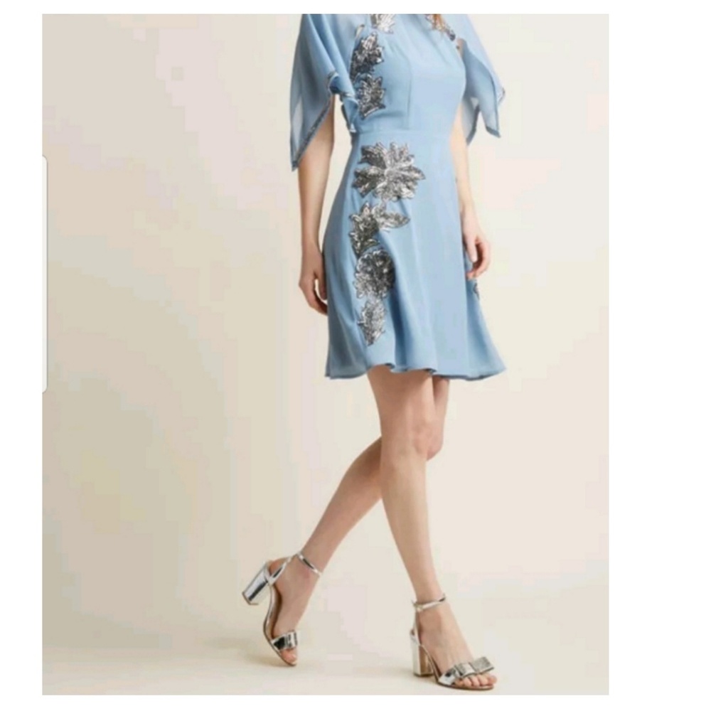 Modcloth Blue Silver Sequined Chiffon Dress Small - Picture 2 of 9